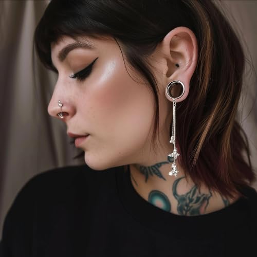 DOEARKO 2PCS New Butterfly-Pendant Hypoallergenic Stainless Steel Dangle Ear Plugs Tunnels Ear Gauges Stretcher Pair Selling 2g 0g Piercing Body Jewelry - color: #313 Silver, size: 10mm