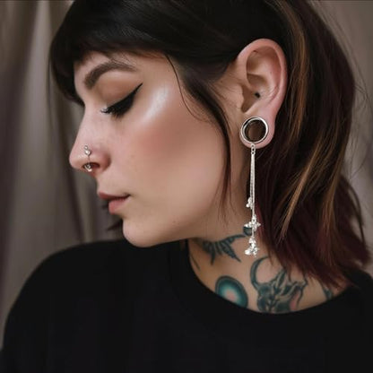 DOEARKO 2PCS New Butterfly-Pendant Hypoallergenic Stainless Steel Dangle Ear Plugs Tunnels Ear Gauges Stretcher Pair Selling 2g 0g Piercing Body Jewelry - color: #313 Silver, size: 10mm