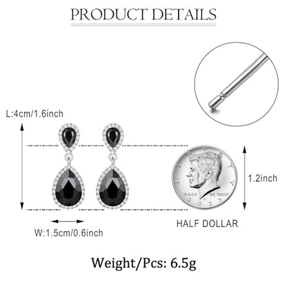 EVER FAITH Women's Austrian Crystal Wedding Tear Drop Dangle Earrings | Bridal Prom Jewelry for Bride Bridesmaid - color: Black Silver-Plated-Base
