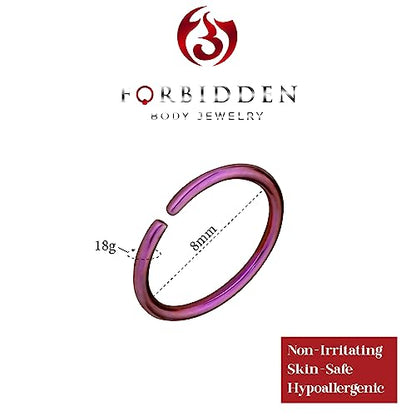 Forbidden Body Jewelry 18G Surgical Steel IP Plated Seamless Nose Ring & Cartilage Hoop with Comfort Round Ends (Sold Individually) - style: 18G 8mm Purple