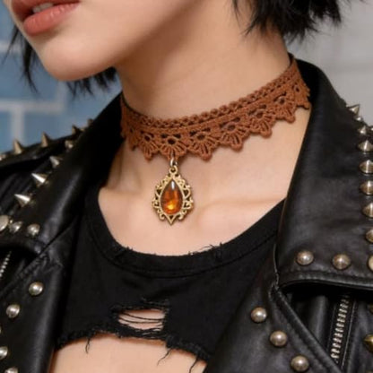 Pink Lace Choker Necklace Set, 10 Pieces - color: Brown