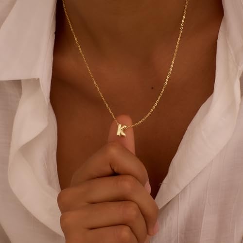 Initial Necklaces for Women Bubble Gold Silver Letter Necklace Dainty Personalized Charm Pendant Name Necklace Cute Non Tarnish Fashion Accessories Teen Gift Trendy Stuff Jewelry Gifts - color: Gold, style: K