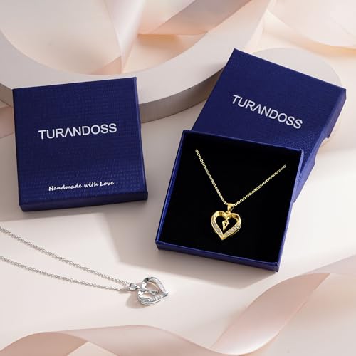 Turandoss Heart Initial Necklaces for Women - Dainty 14K Gold Plated CZ Heart Pendant Necklace with Tiny Letter A-Z, Non Tarnish Waterproof Trendy Jewelry Gifts for Mom Wife Girlfriend - color: Gold, style: J