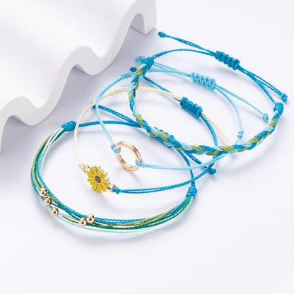 Sunflower Friendship Bracelets Boho Stackable String Bracelets Cute Trendy Gifts for Teen Girls Women - color: Green Blue