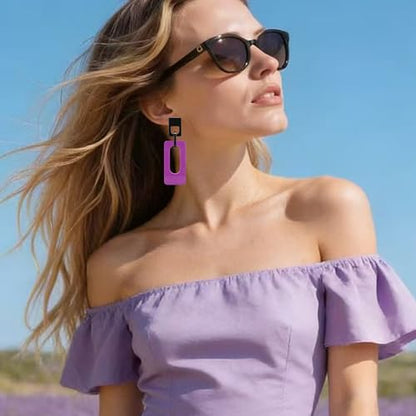 Boho Lightweight Retro Simple Acrylic Splicing Rectangle Earrings for Women Creative Exaggerated Statement Dangle Drop Earrings Jewelry - color: Black Purple
