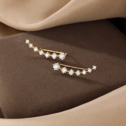 Reffeer Solid 925 Sterling Silver 7 Crystals Cuff Earrings Climber for Women Crawler Earrings Wraps - color: B-Yellow