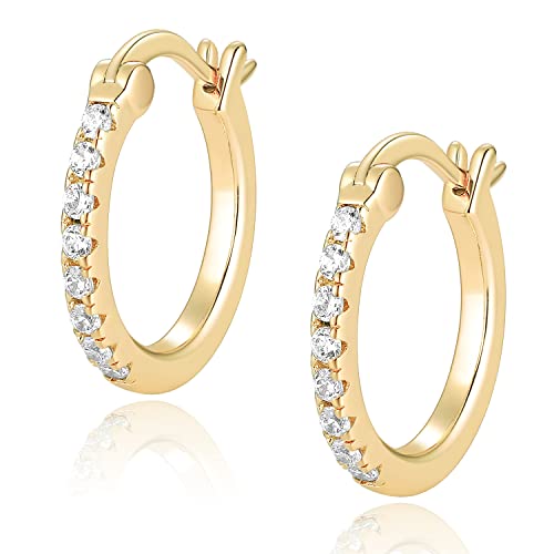14K Gold Plated Hoop Earrings for Women with 925 Sterling Silver Post, Lightweight Small Hoop Earrings 15mm/20mm Huggie Hoop Earrings - color: CZ Hoop - 14K Gold Plated, size: 20MM