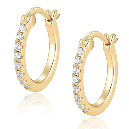 14K Gold Plated Hoop Earrings for Women with 925 Sterling Silver Post, Lightweight Small Hoop Earrings 15mm/20mm Huggie Hoop Earrings - color: CZ Hoop - 14K Gold Plated, size: 20MM