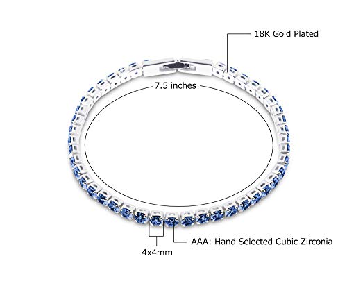 Savlano 14K Gold Plated Cubic Zirconia Round 4MM Classic Tennis Bracelet For Women - style: Navy Blue