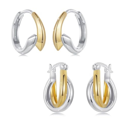 14K Gold Plated Two-Tone Oval Hoop Earrings for Women, Water Drop Design Lightweight Huggie Earrings,925 Sterling Silver Posts Double Drop Chunky Hoops Hypoallergenic Ear Buckles - color: Rose Gold