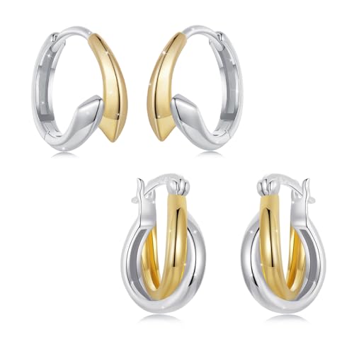 14K Gold Plated Two-Tone Oval Hoop Earrings for Women, Water Drop Design Lightweight Huggie Earrings,925 Sterling Silver Posts Double Drop Chunky Hoops Hypoallergenic Ear Buckles - color: Rose Gold