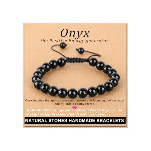 AD Beads Handcrafted Beaded Macrame Bracelet Stylish Customizable Jewelry for Men and Women Protection Healing Gemstone for Balance Wellness Positive - color: Black Onyx, size: 8mm