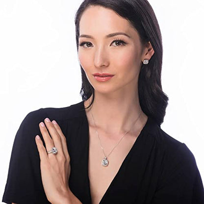 BERRICLE Sterling Silver CZ Pendant Necklace for Women, Cubic Zirconia - Cushion, Pear, Princess, Round Cut - Art Deco Halo Designs - style: Cushion Halo