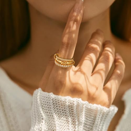 Gold Stackable Rings for Women Non Tarnish, Dainty Stackable 18k Gold Plated CZ Cubic Zirconia Rings, Gold Knuckle Women Rings Set - color: G, size: 5