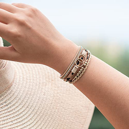 Chunky Boho Leather Wrap Bracelets Cowgirl Beaded Circle Western Jewelry | Stackable Infinity Layered Bohemian Magnetic Clasp Cuff Statement Fashion Colorful Country Hippie Outfits for Women Trendy - color: Leopard