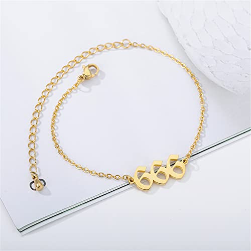 PAMTIER Angel Number Ankle Bracelet for Women Adjustable Chain | Stainless Steel, Dainty Simple Numerology Jewelry Gift - color: 5.5+2.8inch, Gold 666