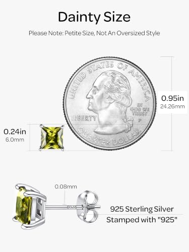ChicSilver 925 Sterling Silver Earrings Sparkling Heart/Round/Princess Cut Birthstone Earrings for Women Birthday Jewelry with Gift Box - style: A.August(Peridot)-Princess Cut