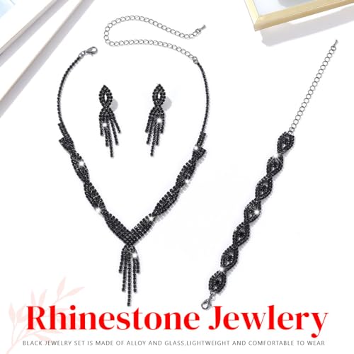 Sixexey Rhinestone Jewelry Set Wedding Jewelry Prom Costume Necklace Jewelry for Women - color: Black