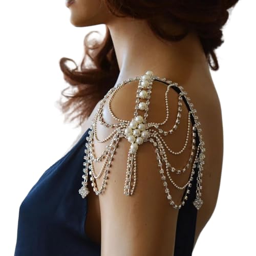1Pcs Rhinestone Tassel Shoulder Chain Straps,Crystal Lingerie Straps,Wedding Bridal Shoulder Bra Body Jewelry for Women - color: Silver