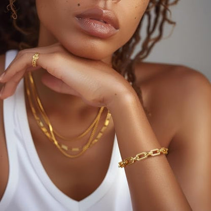 Gold Bracelets for Women 14K Gold Chain Bracelet for Womens | Gold Bracelet for Men Unisex Gold Paperclip Link Bracelet Hypoallergenic Chunky Bracelet 6.5"-9" Stackable Jewelry