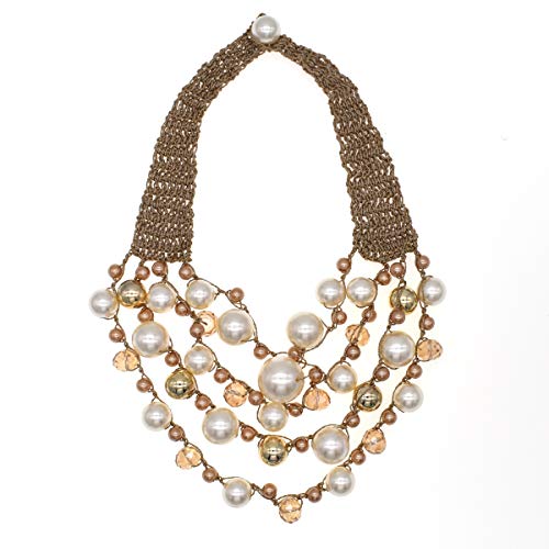 utop JNF Hand made Pearl Statement Necklace for Women Rhinestone Multilayer Crystal Necklaces Chunky Pearl Necklace Large Pearl Necklace and Earrings Set for Mother Mom's gift - color: champagne pearl necklace 5layers