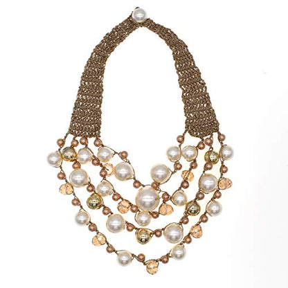 utop JNF Hand made Pearl Statement Necklace for Women Rhinestone Multilayer Crystal Necklaces Chunky Pearl Necklace Large Pearl Necklace and Earrings Set for Mother Mom's gift - color: champagne pearl necklace 5layers