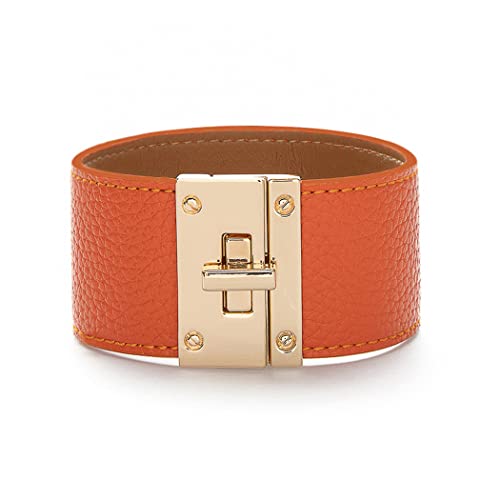 Rantanto Leather Wrap Bracelets For Women Gold Twist Lock Buckle Wrist Cuff | PU leather,Skin-friendly,Boho Stackable Wristband,Fashion Daily Jewelry,Trend Casual Party Bangle,Fit For Birthday, Holiday - color: Wide Orange