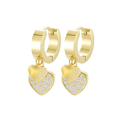 Women's Huggie Hoop Earrings with Small Cute Charm - style: Gold Two Hearts