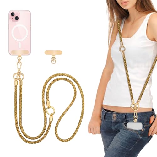 Crystal Phone Strap Crossbody Rhinestone Anti Theft Layered Strap Crossbody Cell Phone Neck for Women (Light Brown) - color: Light Brown