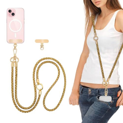 Crystal Phone Strap Crossbody Rhinestone Anti Theft Layered Strap Crossbody Cell Phone Neck for Women (Light Brown) - color: Light Brown