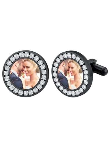Custom4U Custom Photo Cufflinks for Men Father of the Bride Gifts - color: B-Round Photo-Black