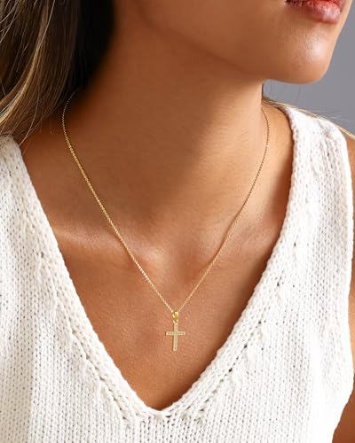 Cross Necklace for Women, 14K Gold Plated Cubic Zirconia Cross Pendant Necklace, Trendy Christian Jewelry Gifts for Baptism First Communion Christmas - color: Style J - Gold