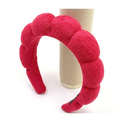 Spa Headbands for Washing Face Makeup Skin Care Headband Women Bubble Facial Beauty Headbands Puffy Shower Towel Band Hair Headband - color: Red