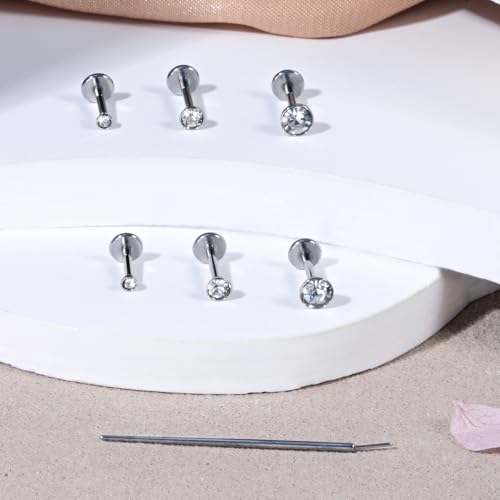 Zolure 18G/20G Flat Back Earrings Stud Threadless Nose Studs Surgical Steel Push in Earrings Tragus Cartilage Labret Helix Lip Conch Medusa Piercing Jewelry - color: 18G Silver #1