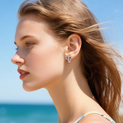 Blue Evil Eye/Celtic/Owl/Moonstone/Paw Print/Cubic Zirconia Hoop Earrings for Women 925 Sterling Silver Women Earrings Jewelry - style: Dragonfly