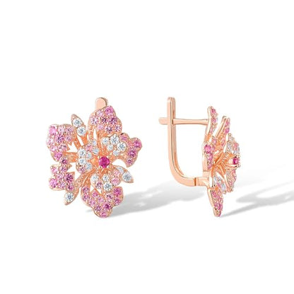 Santuzza Sterling Silver Gemstone Flower Earrings for Women - color: [A]Peony-Pink