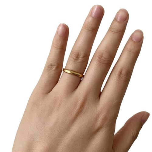 3mm Plain Stacking Band Statement Wedding Promise Ring For Women | Stainless Steel,Classical Domed Design,Tarnish Resistant,Waterproof & Sweatproof,Daily Basic Jewelry,for Couples - color: Gold