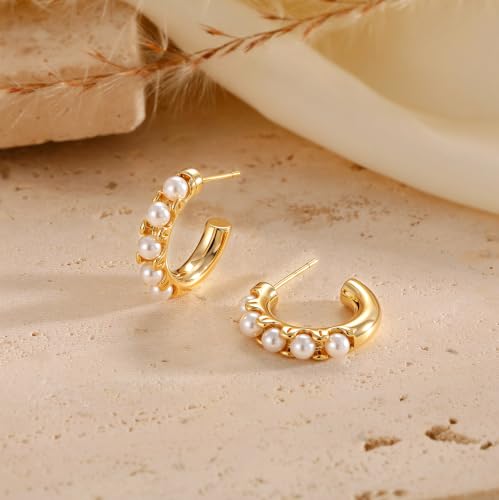 Robaice Chunky Huggie Earring for Women，14K Gold Plated Hoop Earrings | Gold Huggie 925 Sterling Silver Post Earrings, Statement Trendy Hoop Earring，Fashion Lightweight Jewelry Gifts for Women - color: Gold-B
