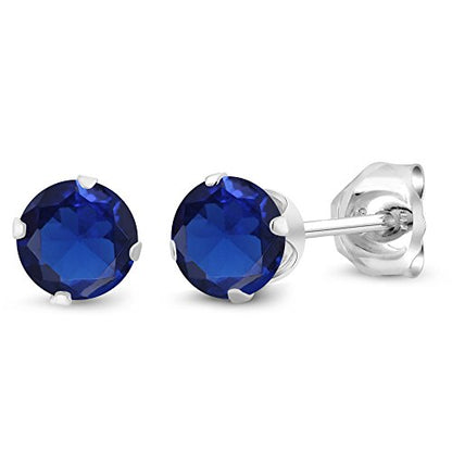 Gem Stone King 925 Sterling Silver Round 4MM Gemstone Birthstone Stud Earrings For Women Men - style: Created Sapphire, September