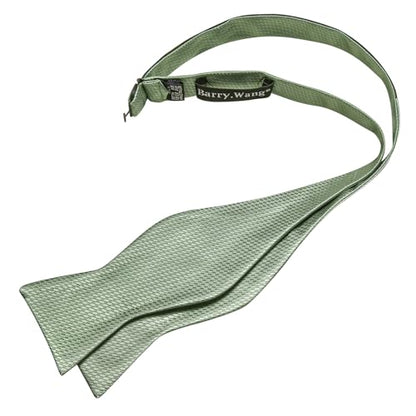 YOHOWA Bow Ties for Men Self-tied Silk Bowtie Solid Color with Lapel Pin and Handkerchief Cufflinks for Wedding Party Prom - color: Sage Green
