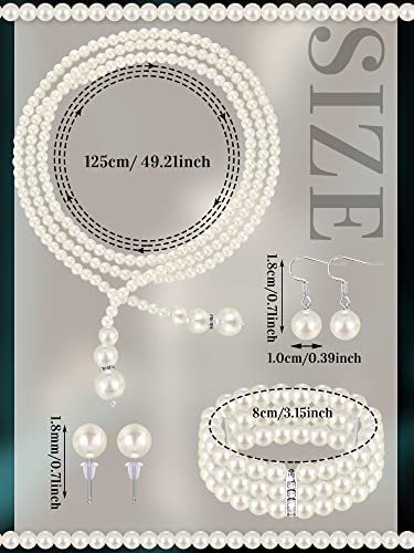 Glenmal Pearl Rhinestone Jewelry Set for Women Pearl Necklace Bracelet Earrings for Wedding Halloween Bridal Shower Tea Party - style: Vintage Style