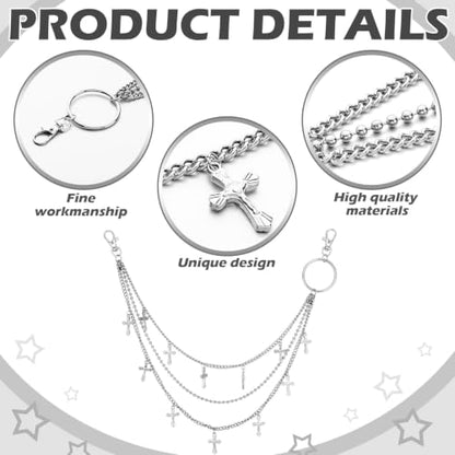 Jadive 5 Pieces Belt Chain Jeans Pants Pocket Waist Multi-Layer Hip Hop Metal Wallet Chain for Men Women - style: Cross