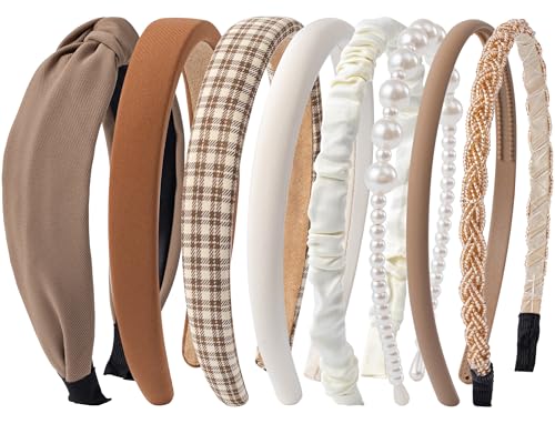 Sunolga Brown Headbands for Women Girls Non Slip Floral Padded Hairbands | Knotted Hairband, Lightweight, No-Teeth Comfort, Headbands for Daily Wear, Parties, Gifts Hair Accessories - color: 8Pack-Coffee2