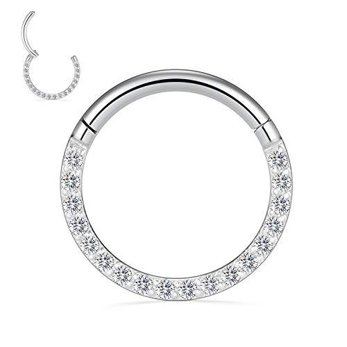 GAGABODY Septum Ring 16 Gauge Earrings Daith Jewelry Surgical Steel Hinged Nose Rings Nose Hoop Cartlidge Earring Hoop Helix Rook Piercing Jewelry - color: Style1:1pc Silver-Clear CZ