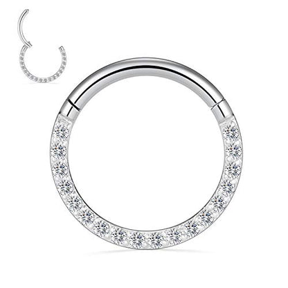 GAGABODY Septum Ring 16 Gauge Earrings Daith Jewelry Surgical Steel Hinged Nose Rings Nose Hoop Cartlidge Earring Hoop Helix Rook Piercing Jewelry - color: Style1:1pc Silver-Clear CZ
