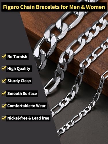 ChainsHouse Figaro Link Chain Bracelet for Men Stainless Steel Jewelry | Black/ Gold Bracelets Men, 6/9/13mm Figaro Cuabn Bracelets 7.5"/8.3", Chunky Hip Hop Wrist Hand Chain Bracelet for Gift - color: f: 13mm-stainless
