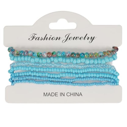 Boho Colorful Stackable Crystal Glass Beads Stretch Bracelets Multilayered Bracelets for Women Bohemian Jewelry - color: Blue 7pcs