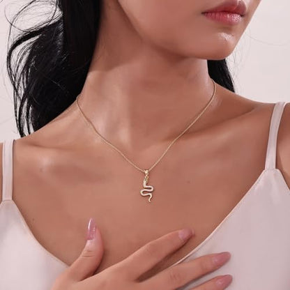 Snake Necklace Dainty Pendant With Cubic Zirconia, Layered Choker, Punk Animal Jewelry, Cool Wedding High Jewelry Party for Women Teen Friends - color: Gold