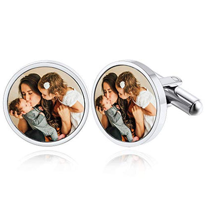 Custom4U Custom Photo Cufflinks for Men Father of the Bride Gifts - color: A-Photo-Steel