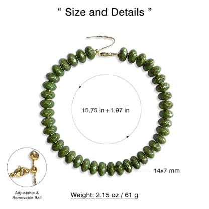 Colorful Chunky Acrylic Beaded Choker Necklaces for Women | Multicolor Faceted Beads, Sturdy Metal Chain, Adjustable Detachable, Lightweight, Summer Boho, Sparkly Statement Jewelry Gift - color: Dark Green